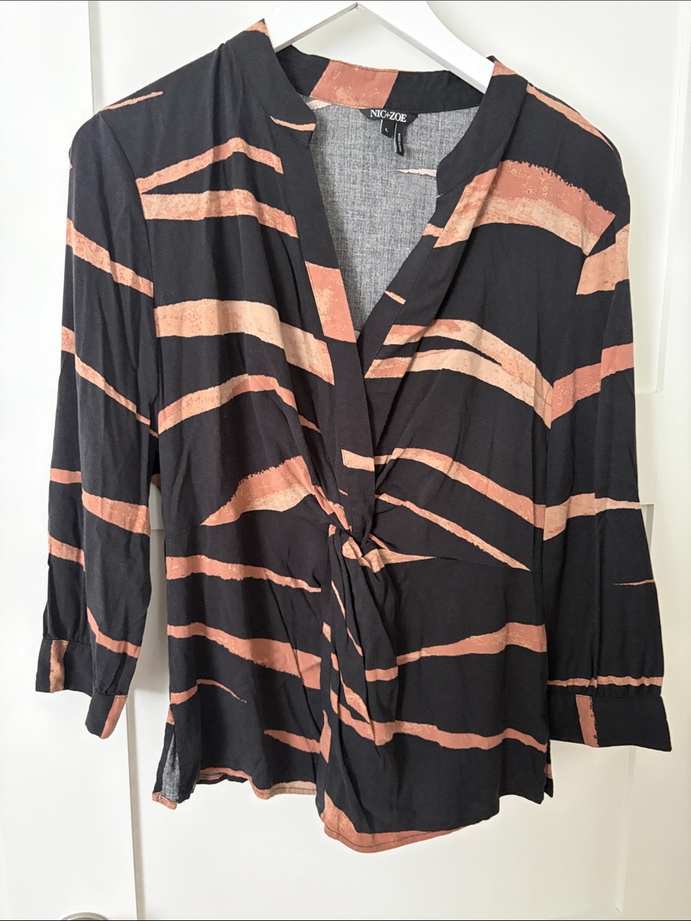 NIC+ZOE Black Button-Front Top with Coral Stripes